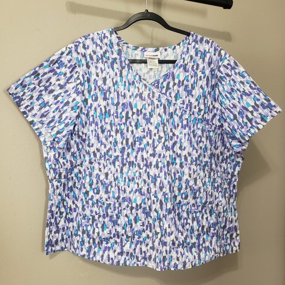 Scrubstar Blue Purple Printed Scrub Top 2X - Picture 2 of 10